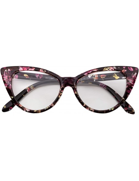 Wayfarer Women's Cateye Vintage Sunglasses UV400 - Floral Black Frame / Clear Lens - CV126IBR41J $11.20