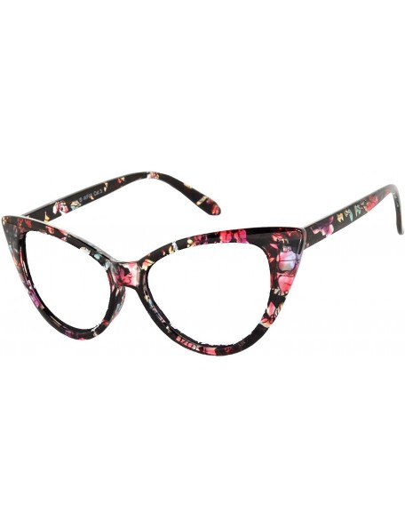 Wayfarer Women's Cateye Vintage Sunglasses UV400 - Floral Black Frame / Clear Lens - CV126IBR41J $11.20