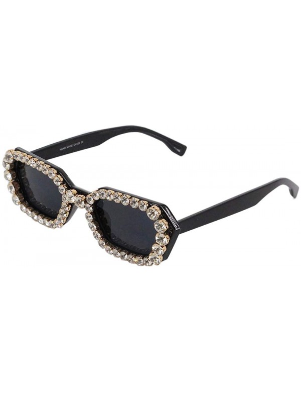 Square Sparkling Crystal Sunglasses UV Protection Rhinestone Sunglasses - Black - CK18ZYM7Y6N $13.26