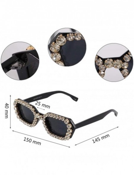 Square Sparkling Crystal Sunglasses UV Protection Rhinestone Sunglasses - Black - CK18ZYM7Y6N $13.26