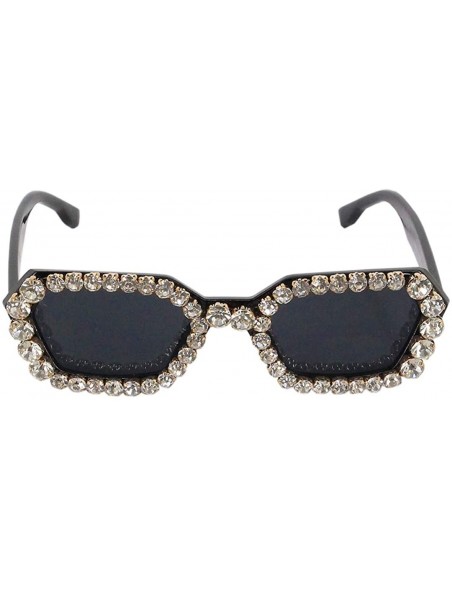 Square Sparkling Crystal Sunglasses UV Protection Rhinestone Sunglasses - Black - CK18ZYM7Y6N $13.26