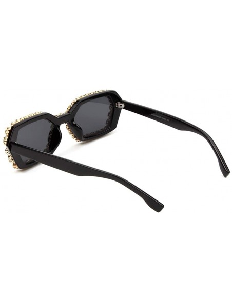 Square Sparkling Crystal Sunglasses UV Protection Rhinestone Sunglasses - Black - CK18ZYM7Y6N $13.26