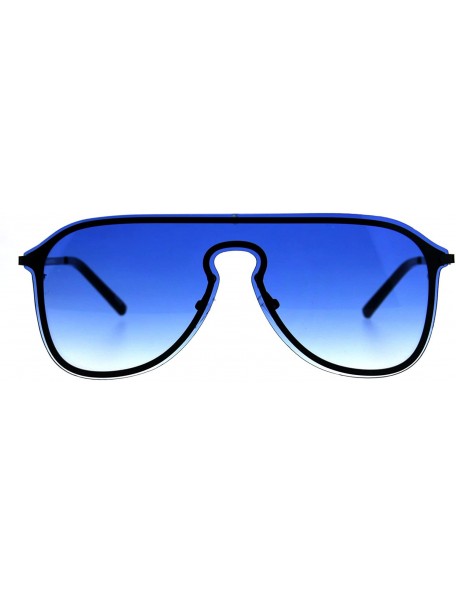 Oversized Mens Oversize Rimless Metal Trim Shield Racer Sunglasses - Black Blue - CP18CGOTTCS $18.18