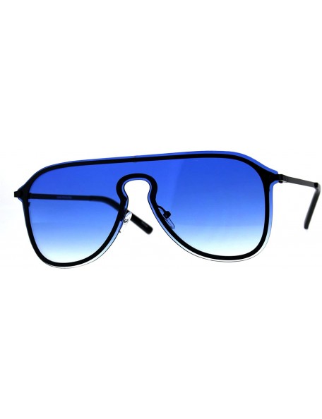 Oversized Mens Oversize Rimless Metal Trim Shield Racer Sunglasses - Black Blue - CP18CGOTTCS $18.18