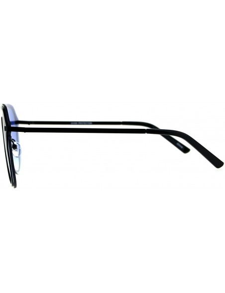 Oversized Mens Oversize Rimless Metal Trim Shield Racer Sunglasses - Black Blue - CP18CGOTTCS $18.18