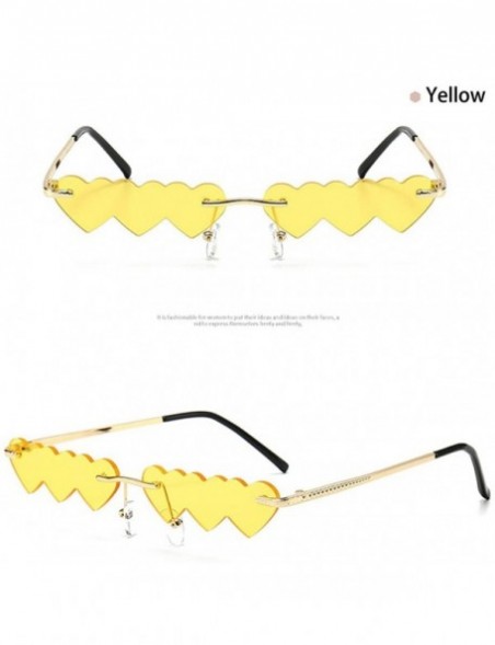 Rimless Small Rimless Punk Sunglasses Women Luxury Fashion Heart Unique - Yellow - CB190223LOE $12.37