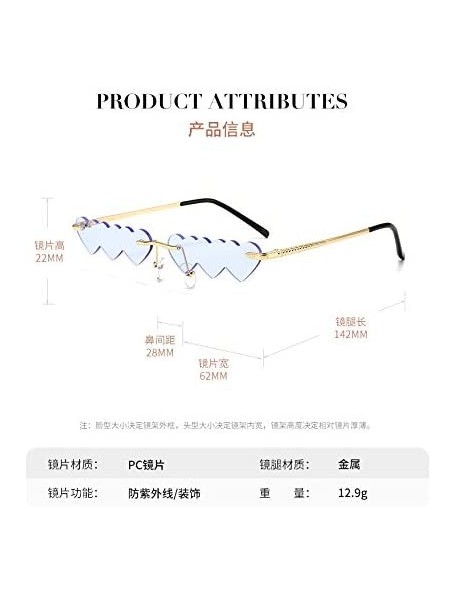 Rimless Small Rimless Punk Sunglasses Women Luxury Fashion Heart Unique - Yellow - CB190223LOE $12.37