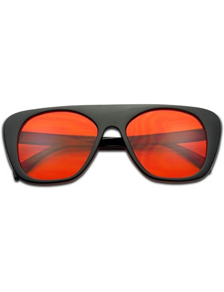 Aviator Bold Flat Top Square Aviator Shield Sunglasses Oversized Boyfriend Flat Lens Shades - Black Frame - Red - CK18G508O7I...