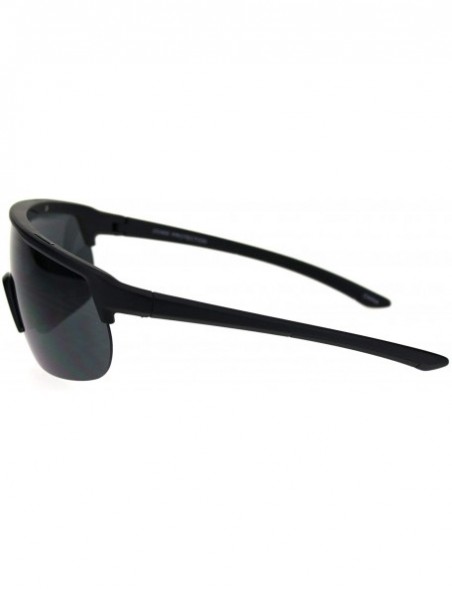 Rectangular Retro Exposed Lens Oversize Shield Robotic Half Rim Sunglasses - Matte Black Black - CH18SK3E4LU $9.42