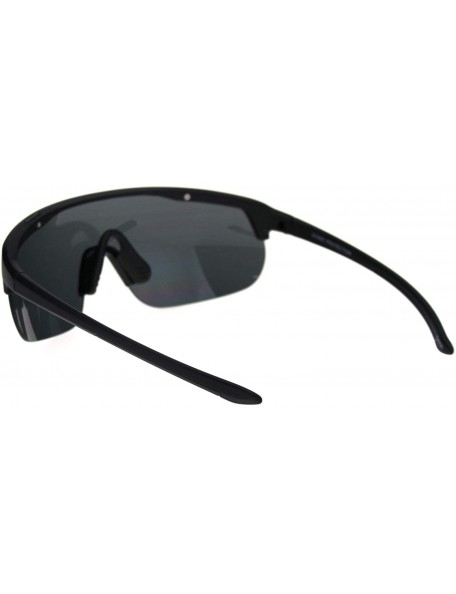 Rectangular Retro Exposed Lens Oversize Shield Robotic Half Rim Sunglasses - Matte Black Black - CH18SK3E4LU $9.42