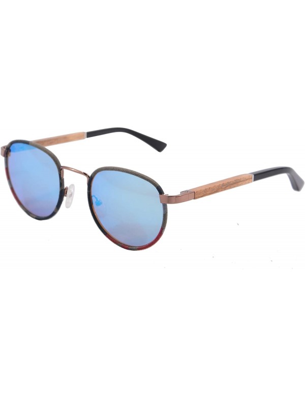 Round Metal Polarized Round Sunglasses Classic UV400 Wooden Sun Glasses - 1569 - Brown and Zebra - C7189I650H4 $17.36