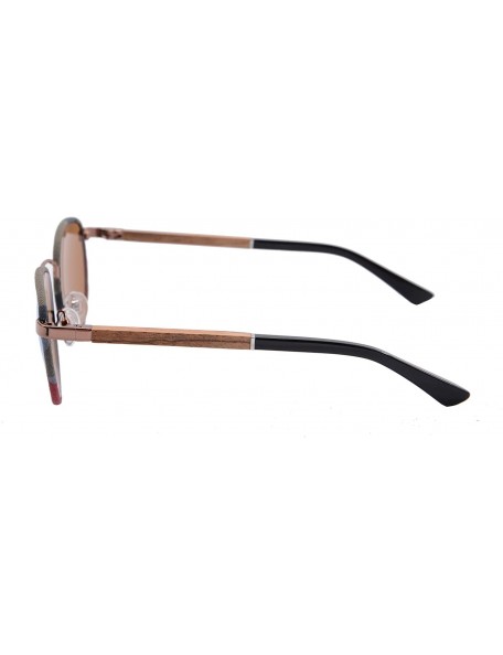 Round Metal Polarized Round Sunglasses Classic UV400 Wooden Sun Glasses - 1569 - Brown and Zebra - C7189I650H4 $17.36