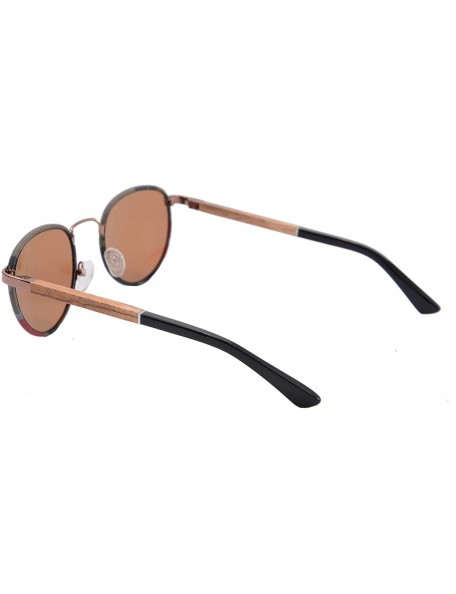 Round Metal Polarized Round Sunglasses Classic UV400 Wooden Sun Glasses - 1569 - Brown and Zebra - C7189I650H4 $17.36