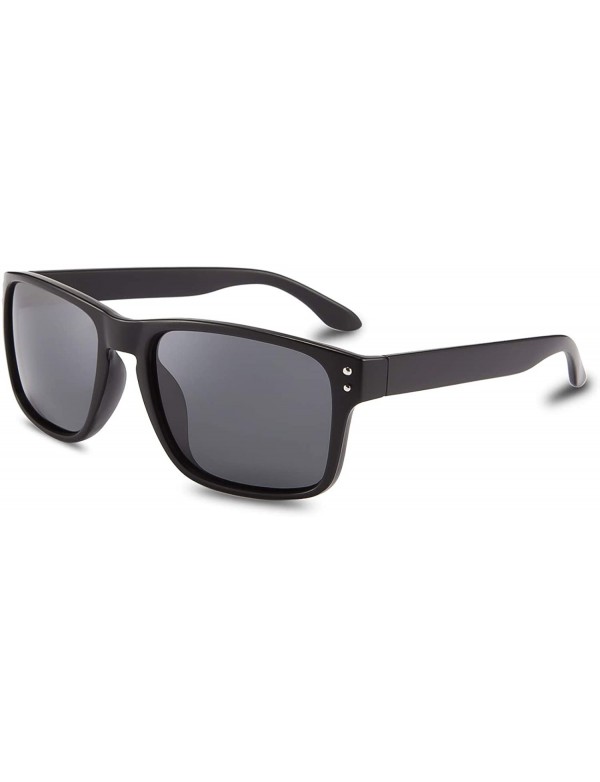 Square Polarized Sunglasses Men Women Classic Square Frame Sun Glasses - Black Frame/Grey Lens - CH18XDR0WTM $13.54