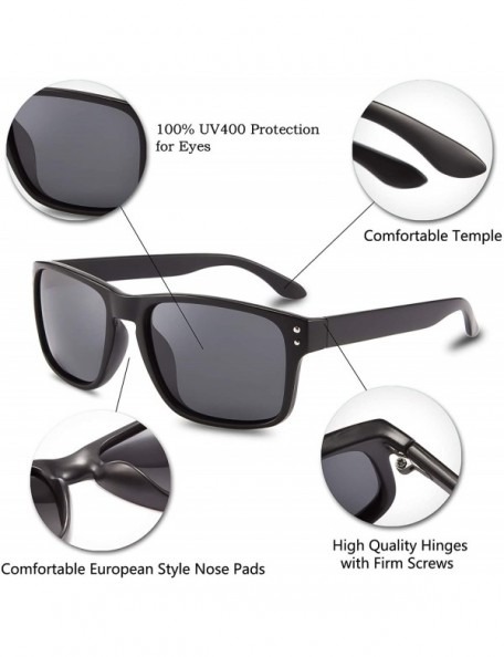 Square Polarized Sunglasses Men Women Classic Square Frame Sun Glasses - Black Frame/Grey Lens - CH18XDR0WTM $13.54