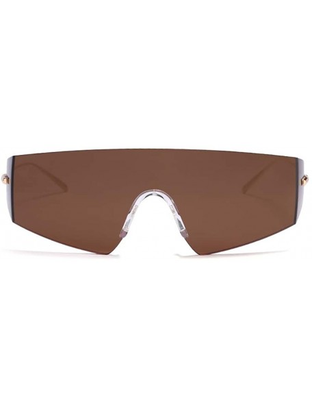 Rimless Unique Shield Irregular Thin Temple Sunglasses Flat Rimless One Piece Eyewear For Women Men - C518AI4CTZM $34.55