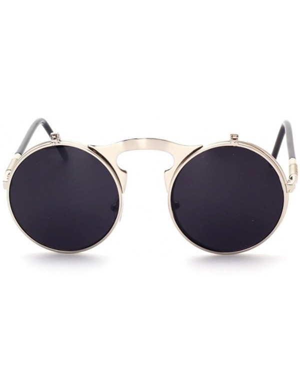 Round Red Peony Retro Vintage Round Flip Sunglasses punkSunglasses for Men and Women - Silver Box Gray Film - C918DX8XQHZ $11.87