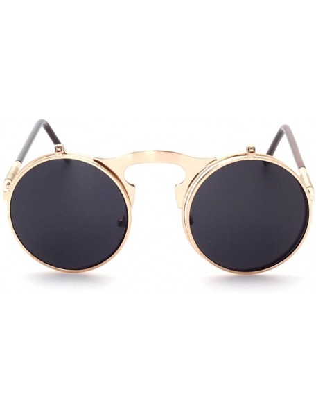 Round Red Peony Retro Vintage Round Flip Sunglasses punkSunglasses for Men and Women - Silver Box Gray Film - C918DX8XQHZ $11.87