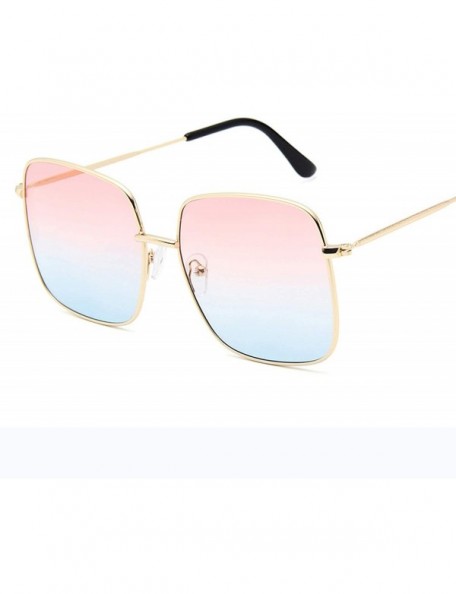 Square Luxury Square Sunglasses Women Retro Alloy Frame Big Sun Glasses Vintage Gradient Oculos Feminino - Silver Pink - CD19...