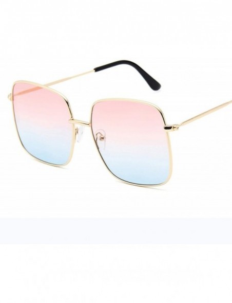 Square Luxury Square Sunglasses Women Retro Alloy Frame Big Sun Glasses Vintage Gradient Oculos Feminino - Silver Pink - CD19...