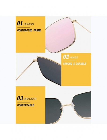 Square Luxury Square Sunglasses Women Retro Alloy Frame Big Sun Glasses Vintage Gradient Oculos Feminino - Silver Pink - CD19...