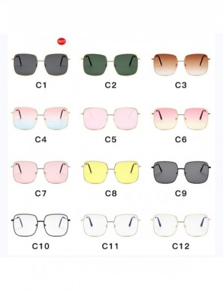 Square Luxury Square Sunglasses Women Retro Alloy Frame Big Sun Glasses Vintage Gradient Oculos Feminino - Silver Pink - CD19...