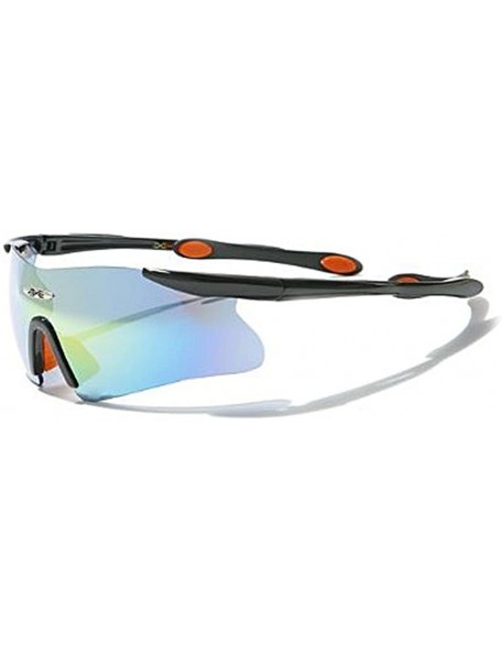 Semi-rimless Mens Sports Shield Baseball Cycling Triathalon Sunglasses - xl021 - Black W Orange - CF11CE4VGNH $7.87