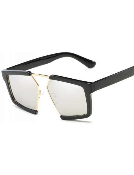Rectangular Personality Oversized Sunglasses Protection - Black/Silver - CV18XWZN6YM $29.08
