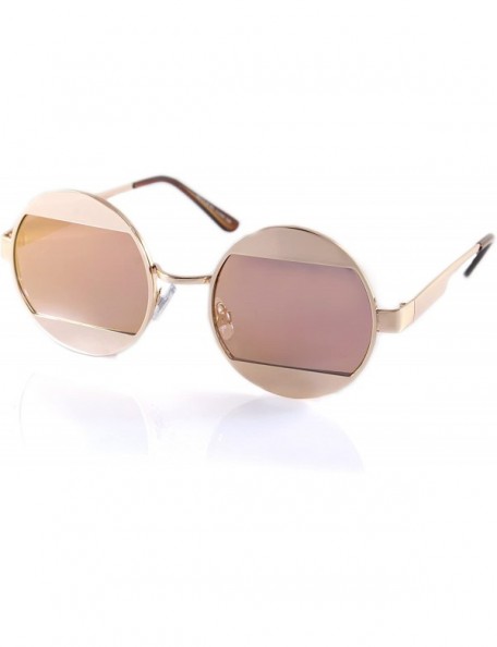 Rimless Top Bottom Metal Split Mirror Round Flat Lens Sunglasses A200 - Pink Rv - CW18ESUZKYK $11.06