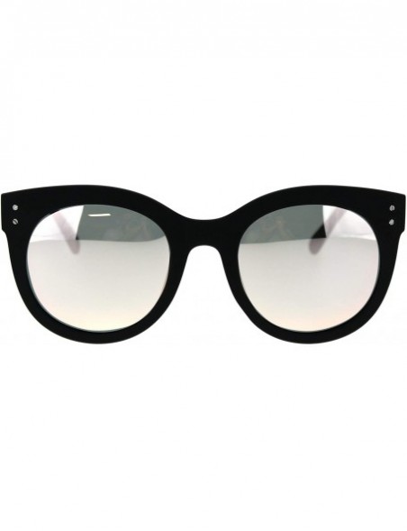 Round Polarized Lens Womens Trendy Round Horn Rim Hipster Sunglasses - Matte Black Pink Mirror - CN18TLZ4URT $14.89