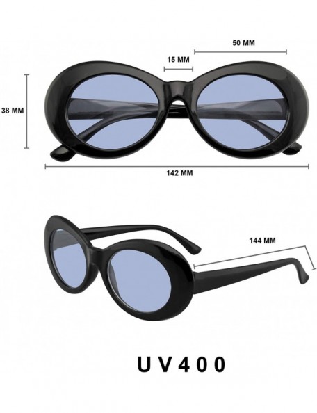 Goggle Retro Round 1990's Fashion Clout Goggle Oval Color Tone Black Sunglasses - Blue - CY1965QUDDQ $13.78