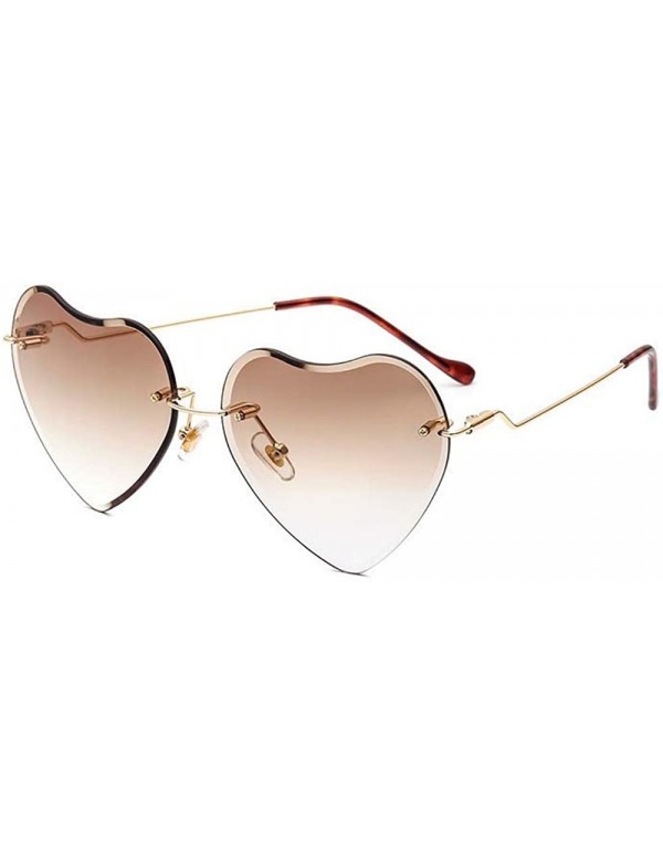 Oversized Frameless Peach Hearts Sunglasses Metal Love Sunglasses Women Lady Bright Color Dazzling Ocean Sunglasses - Brown -...