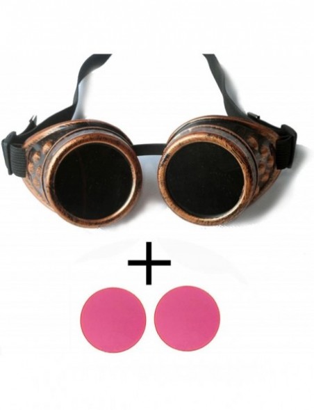 Goggle Steampunk Vintage Glasses Goggles Rave Retro Lenses Cosplay Halloween - Frame+pink Lenses - CD18HZU6NQY $7.72