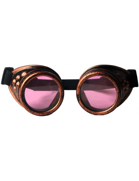 Goggle Steampunk Vintage Glasses Goggles Rave Retro Lenses Cosplay Halloween - Frame+pink Lenses - CD18HZU6NQY $7.72