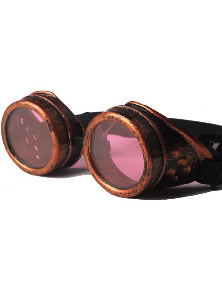 Goggle Steampunk Vintage Glasses Goggles Rave Retro Lenses Cosplay Halloween - Frame+pink Lenses - CD18HZU6NQY $7.72