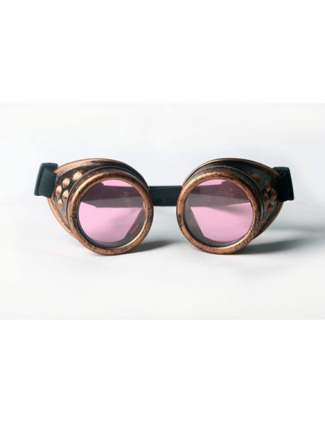 Goggle Steampunk Vintage Glasses Goggles Rave Retro Lenses Cosplay Halloween - Frame+pink Lenses - CD18HZU6NQY $7.72