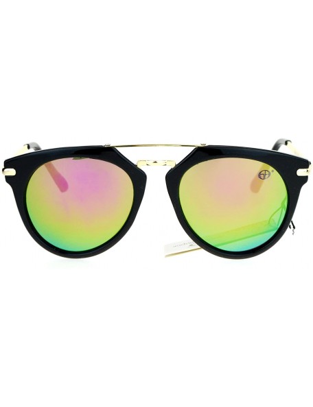 Wayfarer Womens Retro Designer Metal Bridge Horn Rim Pilot Sunglasses - Black Peach - CJ12N8QYWIT $9.35