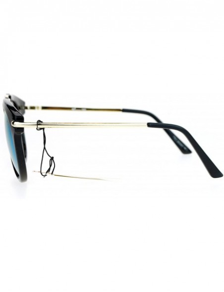 Wayfarer Womens Retro Designer Metal Bridge Horn Rim Pilot Sunglasses - Black Peach - CJ12N8QYWIT $9.35
