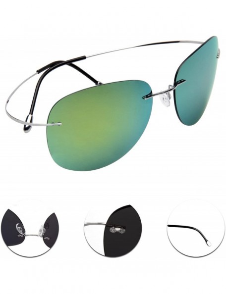 Aviator Designer Classic Titanium Men Women Polarized Aviator Sunglasses LSP8016T - Silver Leg Yellow Green Lenses - CR12N3XX...