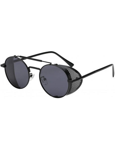 Shield Mens UV Protection Side Shield glasses retro Driving Sunglasses - Black Lens/Black Frame - CJ18XD48N9I $20.30