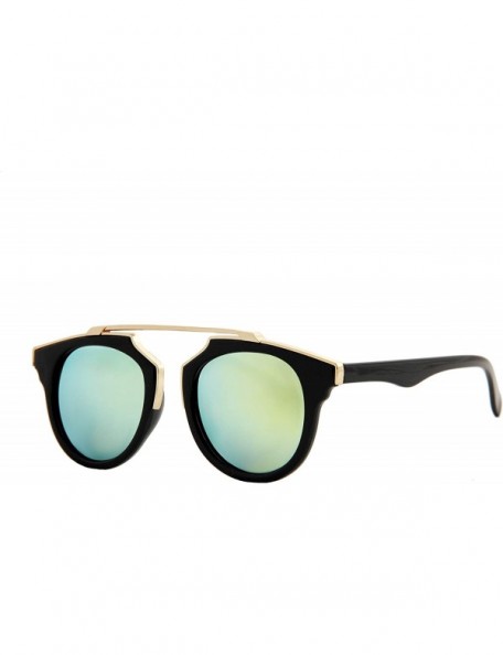 Oversized Sunglasses for Women Round Gold Accent Frame Sunglasses Mirrored Lens - Black Frame/ Mirrored Green - Gold Lens - C...