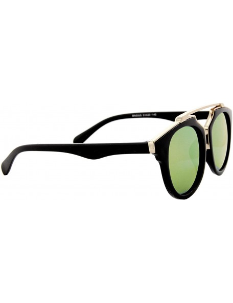 Oversized Sunglasses for Women Round Gold Accent Frame Sunglasses Mirrored Lens - Black Frame/ Mirrored Green - Gold Lens - C...