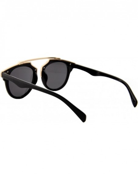 Oversized Sunglasses for Women Round Gold Accent Frame Sunglasses Mirrored Lens - Black Frame/ Mirrored Green - Gold Lens - C...