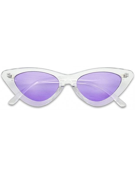 Round Women's Small Narrow Retro Color Transparent Designer Lolita Cat-Eye Sun Glasses - Clear Frame - Purple - CN18C5OKAIQ $...