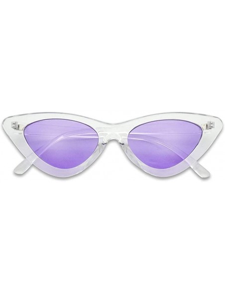Round Women's Small Narrow Retro Color Transparent Designer Lolita Cat-Eye Sun Glasses - Clear Frame - Purple - CN18C5OKAIQ $...
