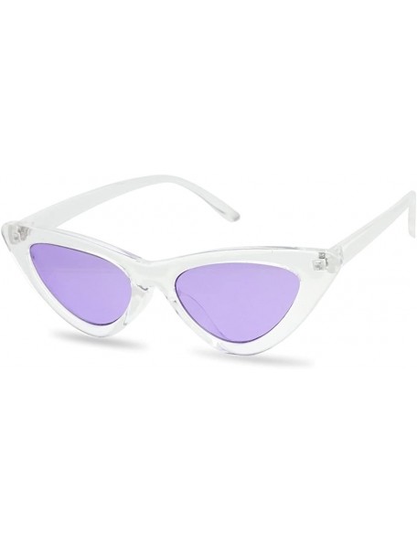 Round Women's Small Narrow Retro Color Transparent Designer Lolita Cat-Eye Sun Glasses - Clear Frame - Purple - CN18C5OKAIQ $...