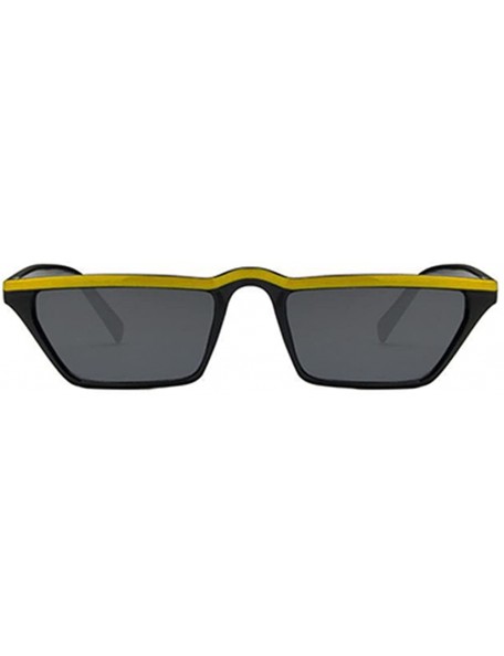 Rectangular Mens Womens Small Square Cat Eye Style Mirrored Sunglasses Retro UV400 - Black Frame & Yellow Top & Gray Lens - C...