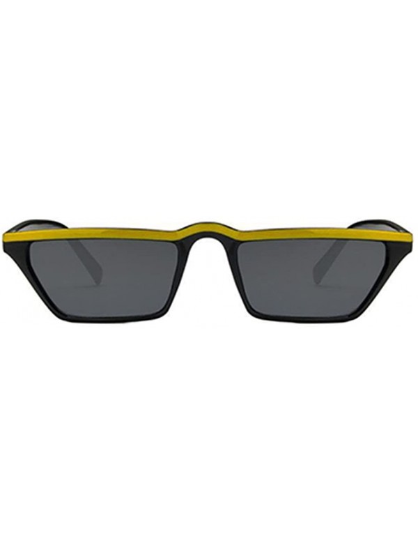 Rectangular Mens Womens Small Square Cat Eye Style Mirrored Sunglasses Retro UV400 - Black Frame & Yellow Top & Gray Lens - C...