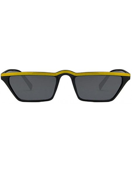 Rectangular Mens Womens Small Square Cat Eye Style Mirrored Sunglasses Retro UV400 - Black Frame & Yellow Top & Gray Lens - C...