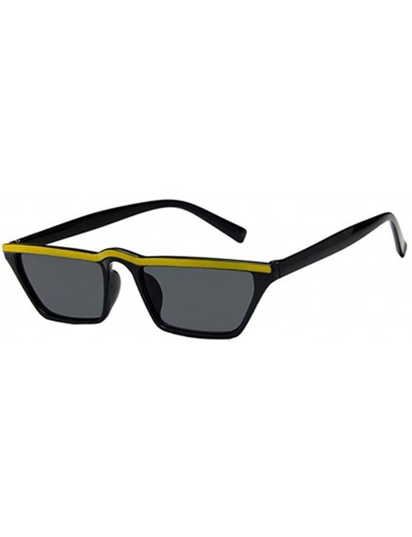 Rectangular Mens Womens Small Square Cat Eye Style Mirrored Sunglasses Retro UV400 - Black Frame & Yellow Top & Gray Lens - C...